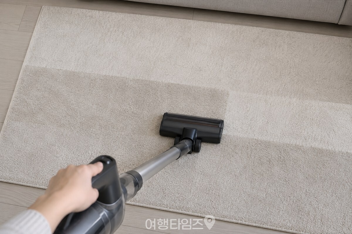 러그를 가로로 청소하며 앞선 줄과 절반씩 겹치게 헤드를 옮기는 모습. / 기사 이해를 돕기 위한 생성형 이미지