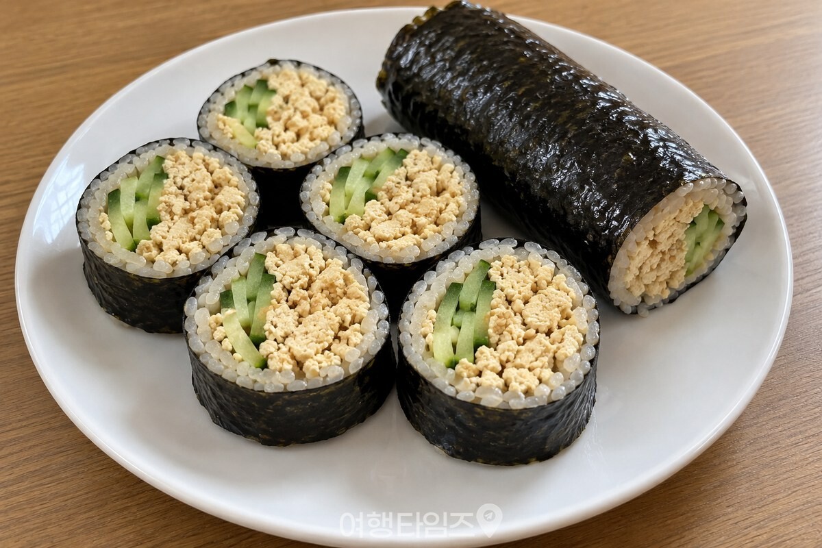 접시에 담은 두부 소보로 김밥을 썰어 놓은 모습. / 기사 이해를 돕기 위한 생성형 이미지