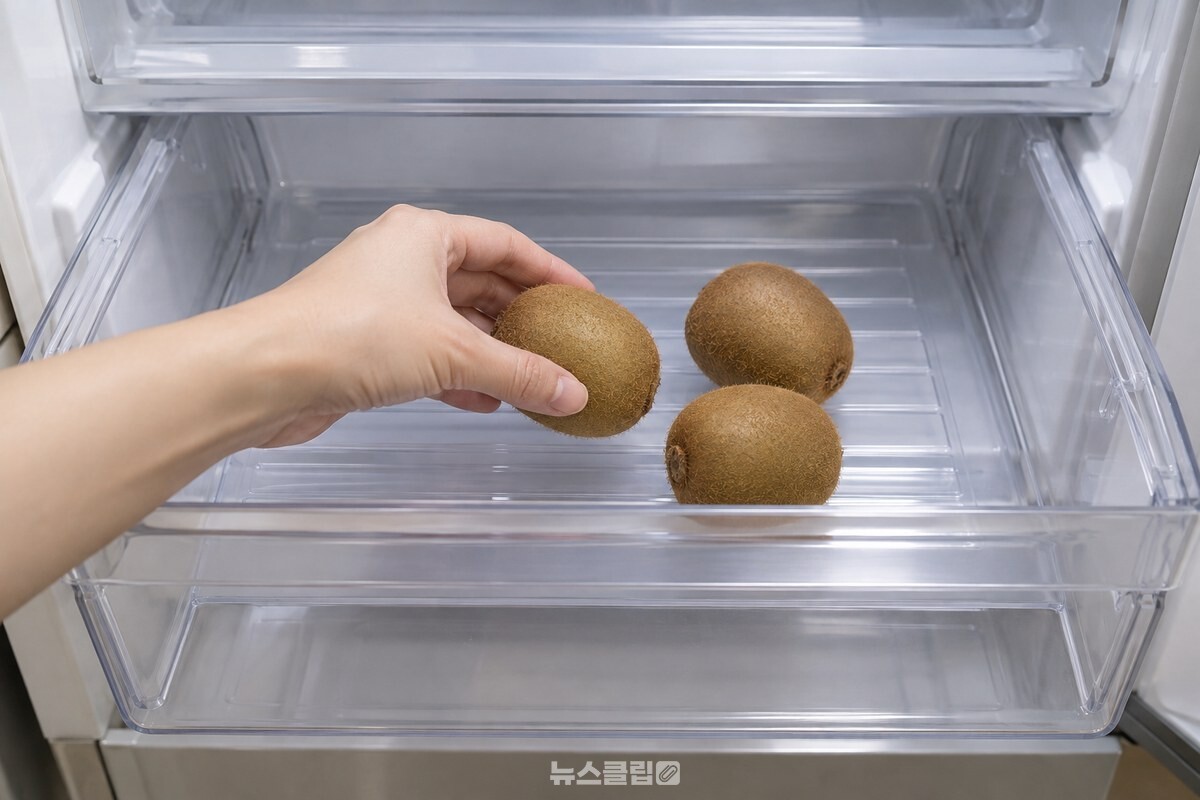 남은 말랑한 키위를 냉장고 채소칸에 따로 넣는 모습. / 기사 이해를 돕기 위한 생성형 이미지