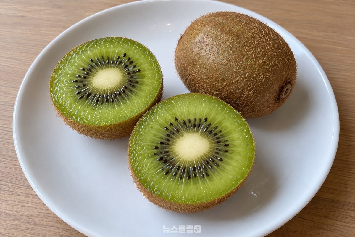 말랑하게 익은 키위를 반으로 갈라 흰 접시에 담은 모습. / 기사 이해를 돕기 위한 생성형 이미지