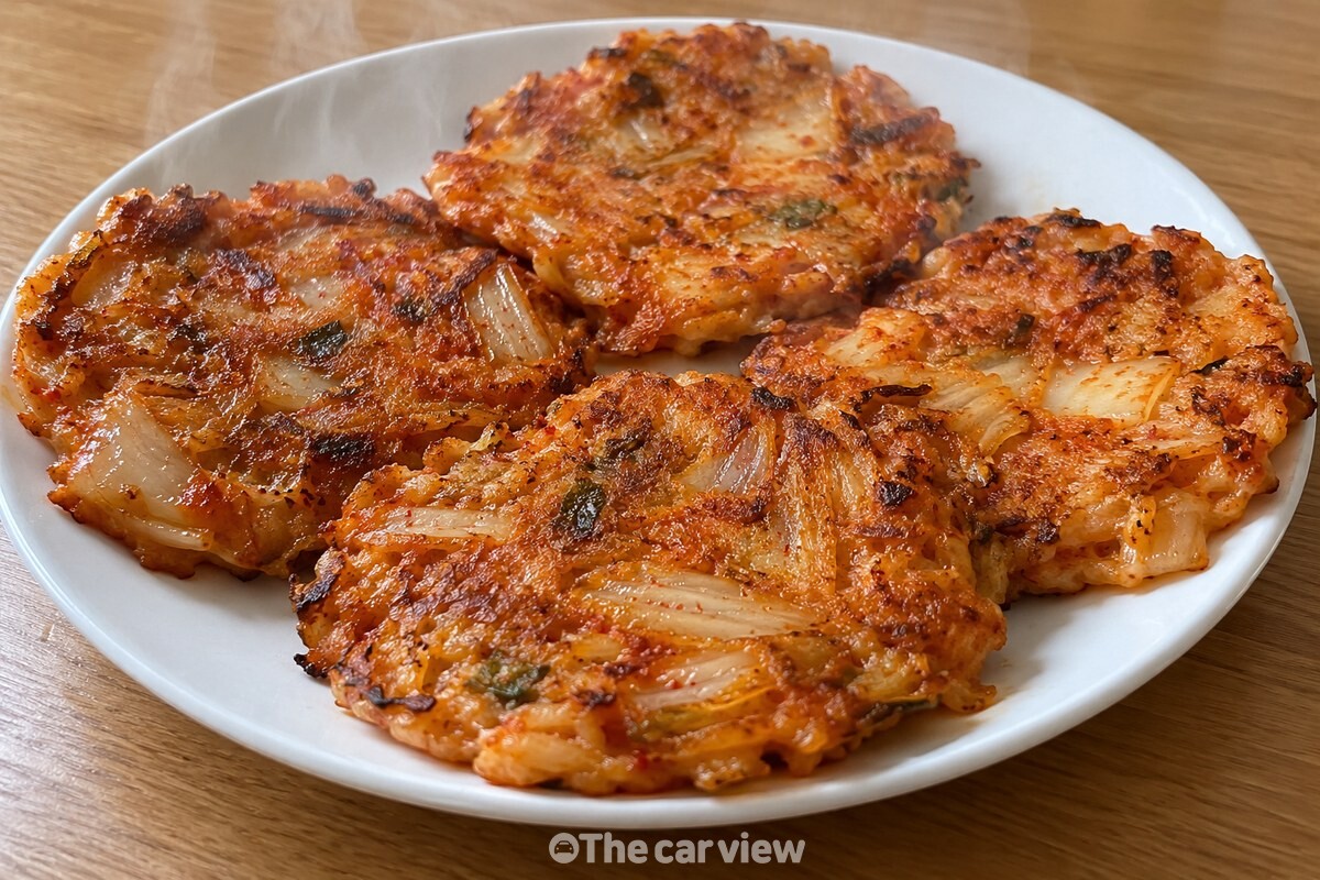접시에 담아 막 부친 작은 김치전이 김을 내며 놓여 있다. / 기사 이해를 돕기 위한 생성형 이미지