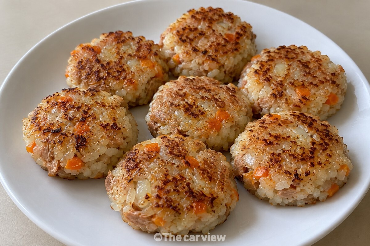 노릇하게 부쳐 접시에 담은 참치 찬밥 동그랑땡 / 기사 이해를 돕기 위한 생성형 이미지