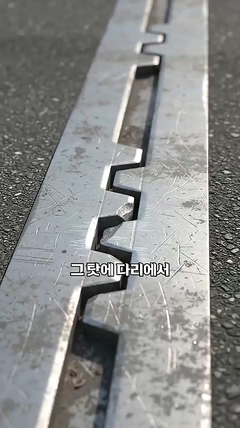 도로 위 두 개의 금속 판이 빗살무늬처럼 서로 맞물려 있는 모습.