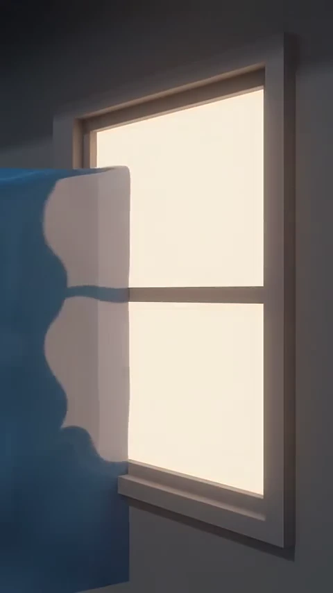 3D 그래픽으로 구현된 창문 너머로 거대한 파도가 들이닥치기 직전의 상황을 보여주는 장면.