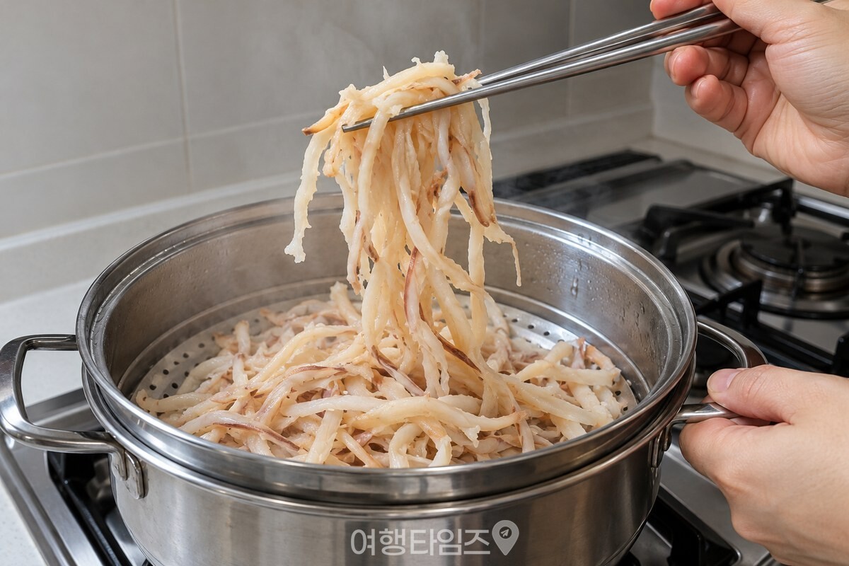 젓가락으로 집은 찐 진미채가 부드럽게 휘어진 모습 / 기사 이해를 돕기 위한 생성형 이미지