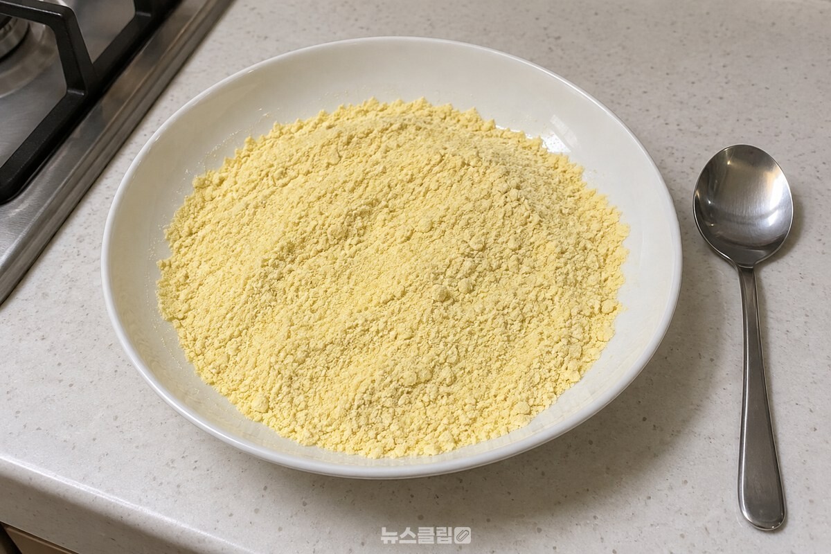 카레가루와 부침가루를 같은 양으로 섞은 넓은 접시 / 기사 이해를 돕기 위한 생성형 이미지