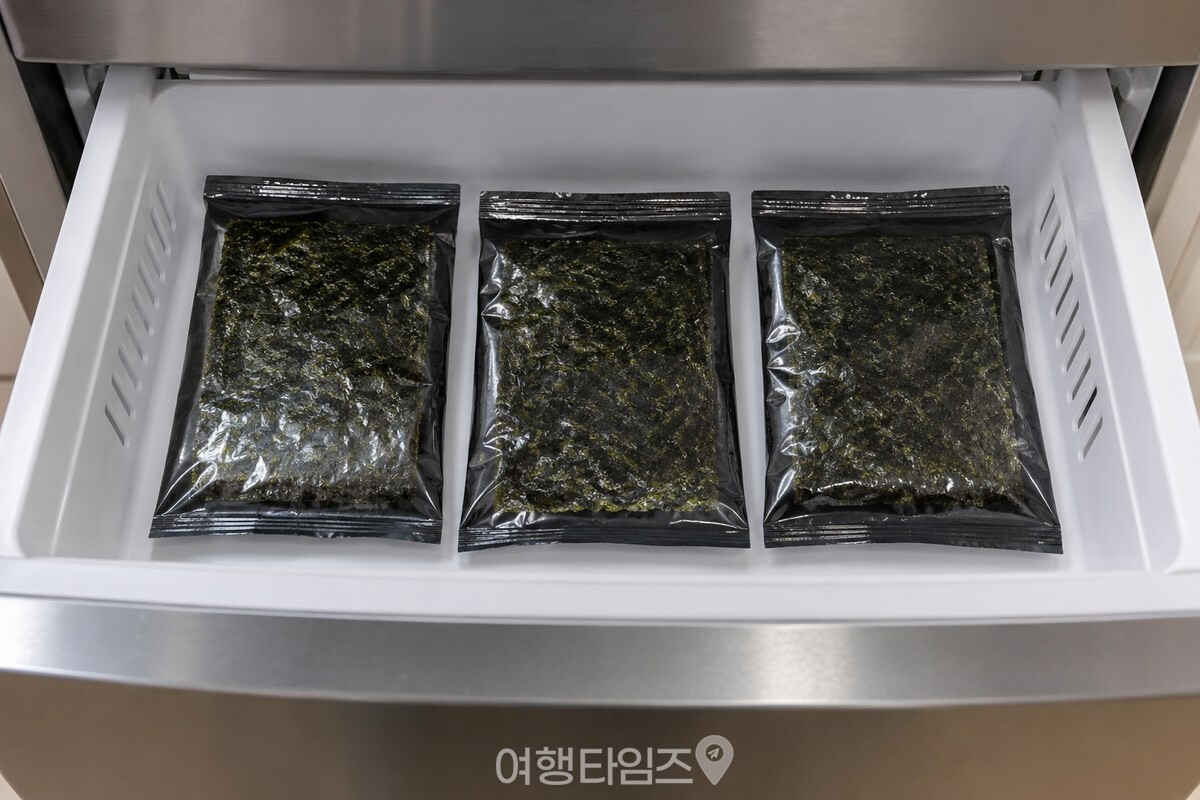 한 번 먹을 만큼씩 나눈 김 봉지를 냉동실 서랍에 정리한 모습 / 기사 이해를 돕기 위한 생성형 이미지