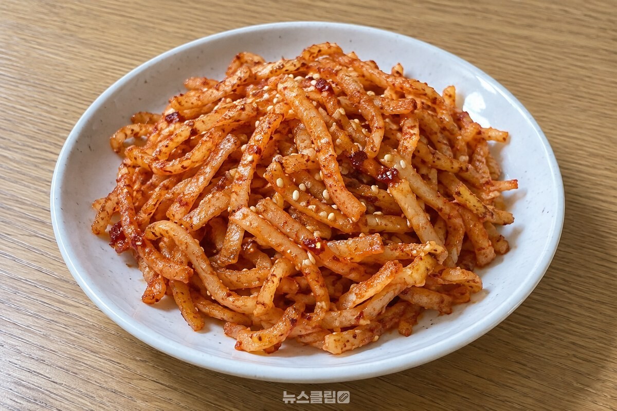 양념에 버무려 접시에 담은 무말랭이무침 / 기사 이해를 돕기 위한 생성형 이미지