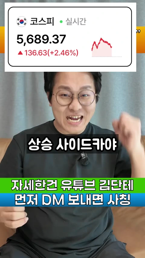 안경을 쓴 남성이 손을 들어 보이며 이야기하고 있고, 상단에는 코스피 지수가 2.46% 상승했다는 정보가 그래프와 함께 표시되어 있습니다.