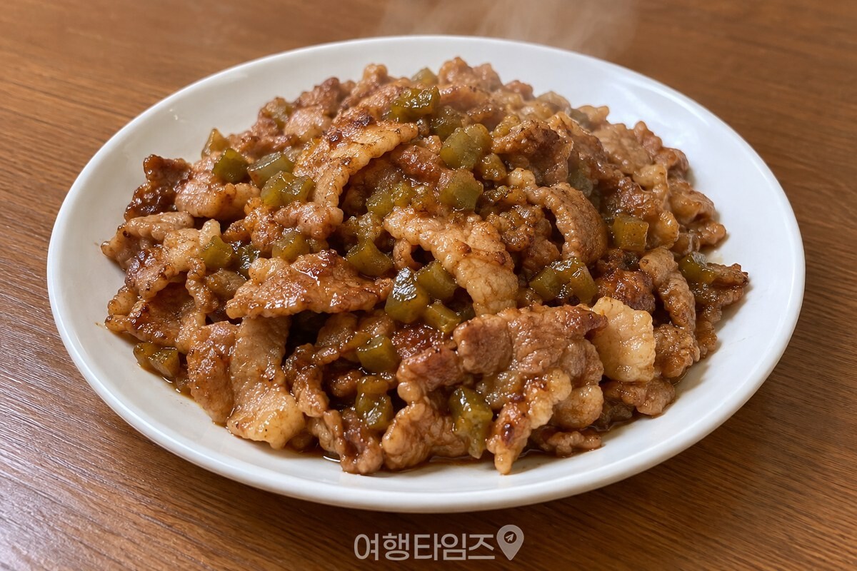 매실장아찌 조각이 어우러진 완성 돼지불고기 한 접시 / 기사 이해를 돕기 위한 생성형 이미지