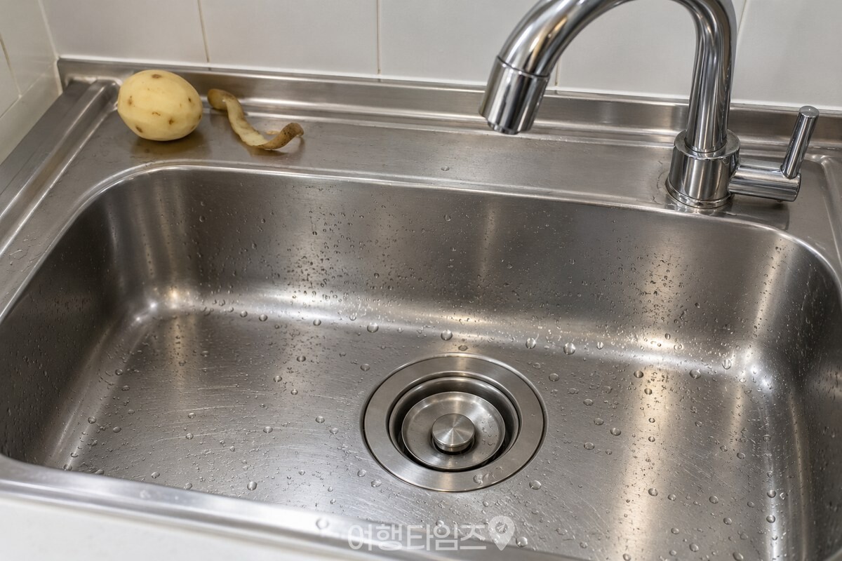 감자 껍질 안쪽 면으로 닦은 뒤 물기를 닦아 낸 스테인리스 싱크대 / 기사 이해를 돕기 위한 생성형 이미지