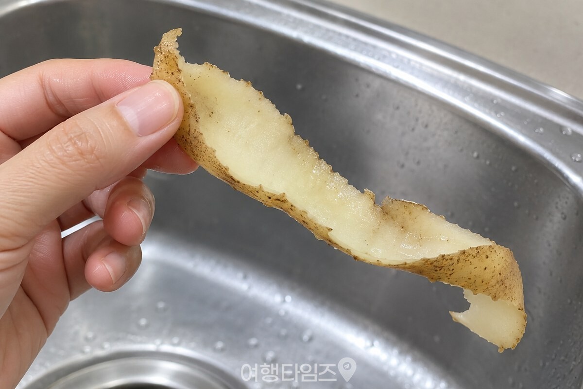 얇은 속살이 붙은 감자 껍질의 하얀 안쪽 면을 가까이에서 보여 준 모습 / 기사 이해를 돕기 위한 생성형 이미지