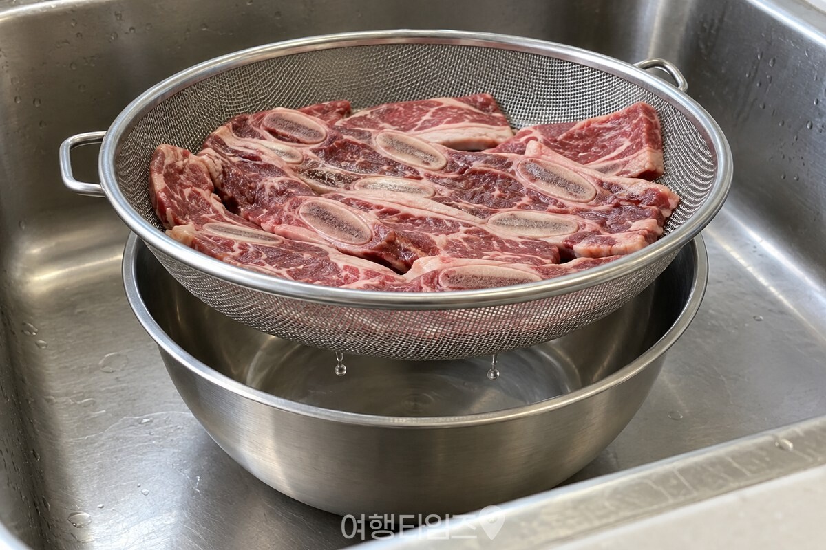 체에 밭쳐 물기를 빼는 LA갈비 / 기사 이해를 돕기 위한 생성형 이미지