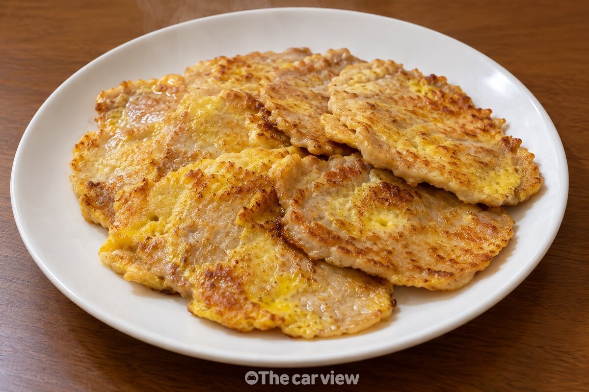 노릇하게 부친 돼지고기 육전이 담긴 접시 / 기사 이해를 돕기 위한 생성형 이미지