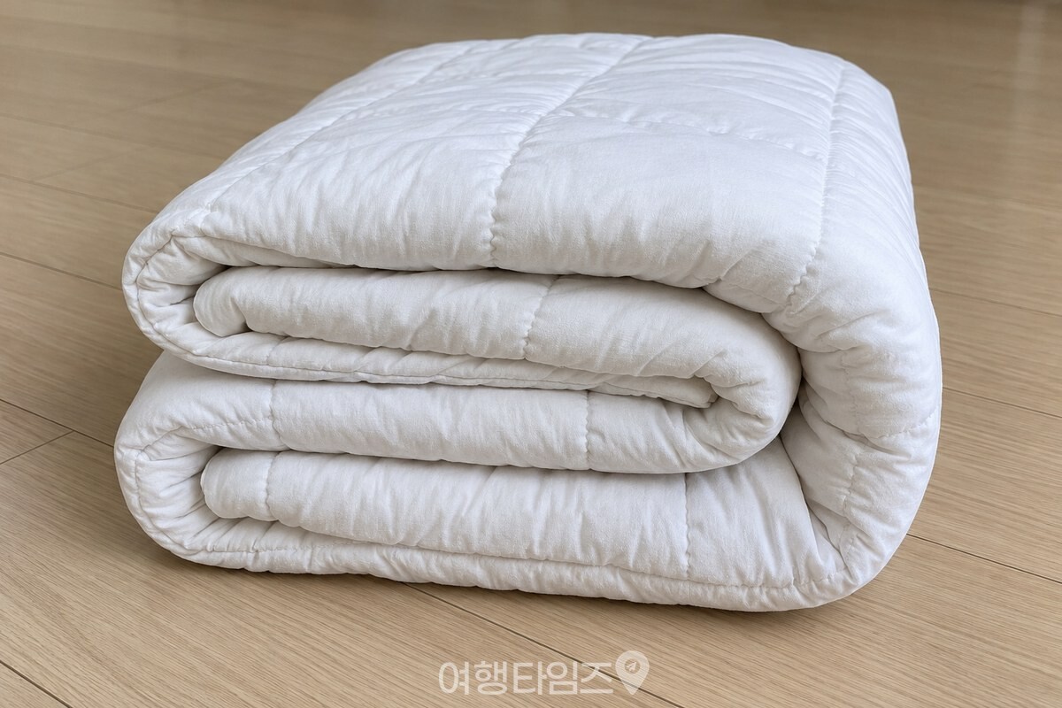 세로로 세 번 접어 옆 단면에 S자형 지그재그가 보이는 이불. / 기사 이해를 돕기 위한 생성형 이미지