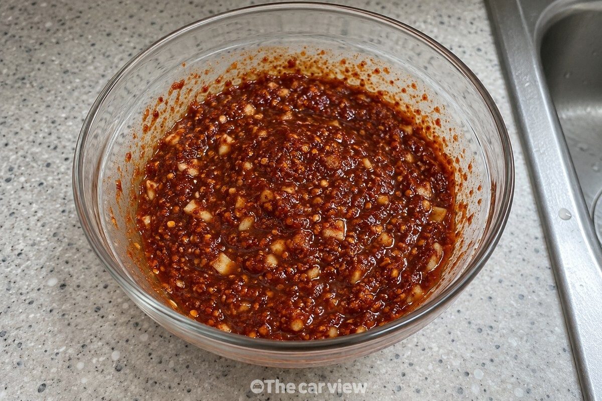 고춧가루와 다진 마늘이 섞인 되직한 꽃게찜 양념장 / 기사 이해를 돕기 위한 생성형 이미지