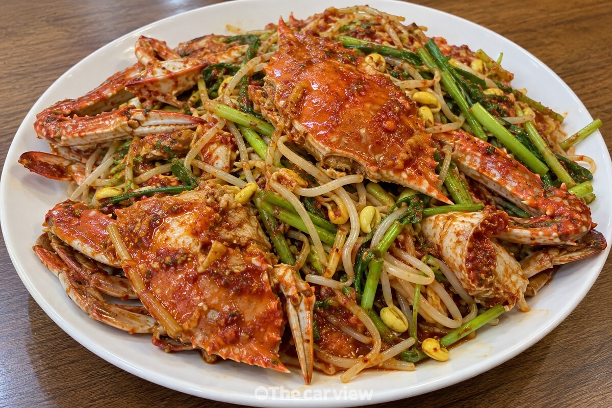 붉은 양념이 고루 묻은 꽃게찜이 담긴 접시 / 기사 이해를 돕기 위한 생성형 이미지