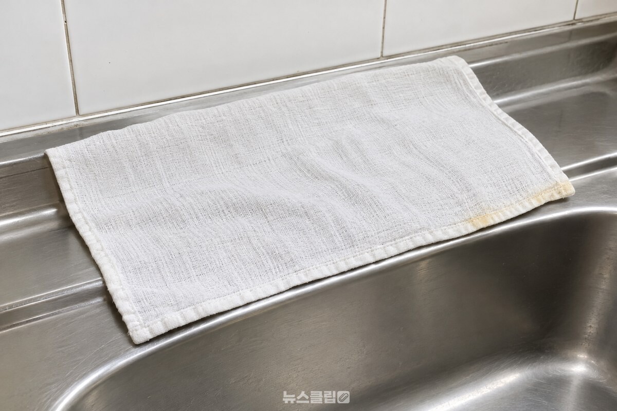 면 행주의 가장자리에 남은 옅은 누런 자국 / 기사 이해를 돕기 위한 생성형 이미지