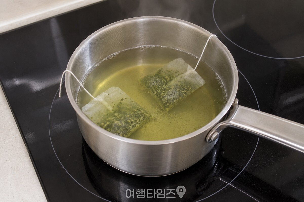 끓인 물에 녹차 티백 두 개를 넣어 우려 내는 모습 / 기사 이해를 돕기 위한 생성형 이미지