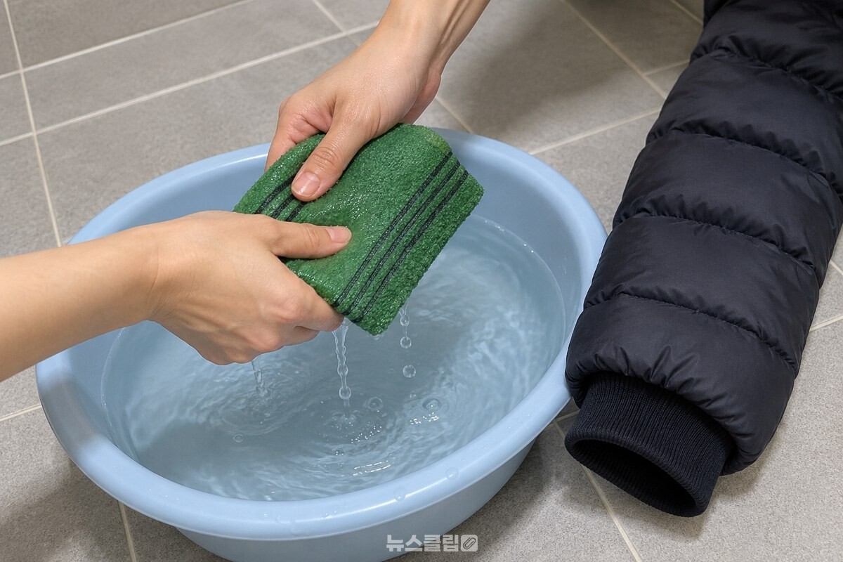 물에 헹군 때수건을 손으로 가볍게 짜는 모습 / 기사 이해를 돕기 위한 생성형 이미지