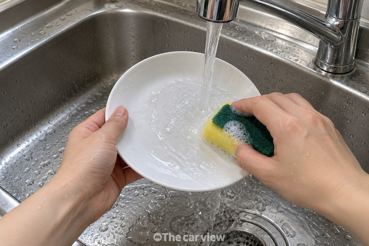 식빵으로 닦은 뒤 수세미와 세제로 씻는 앞접시 / 기사 이해를 돕기 위한 생성형 이미지