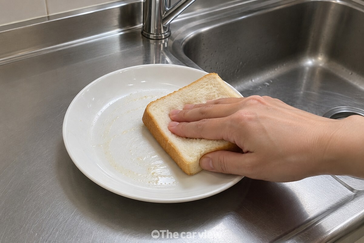 식빵을 앞접시 바닥에 대고 기름을 닦는 모습 / 기사 이해를 돕기 위한 생성형 이미지