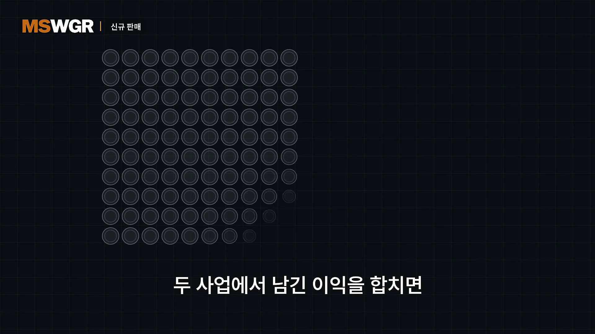 검은색 배경 위에 원형 아이콘들이 격자 형태로 배치된 데이터 시각화 그래픽입니다.