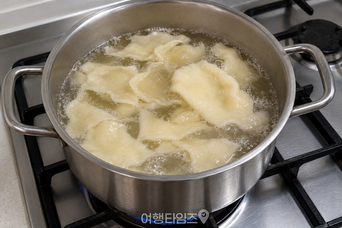맑은 국물에 두께가 다른 수제비 조각이 떠 있는 냄비 / 기사 이해를 돕기 위한 생성형 이미지