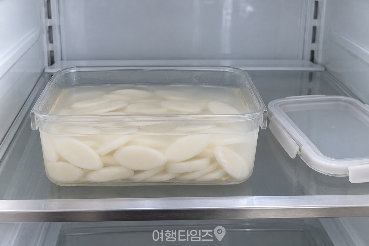쌀뜨물에 잠긴 떡국떡이 든 밀폐용기 / 기사 이해를 돕기 위한 생성형 이미지