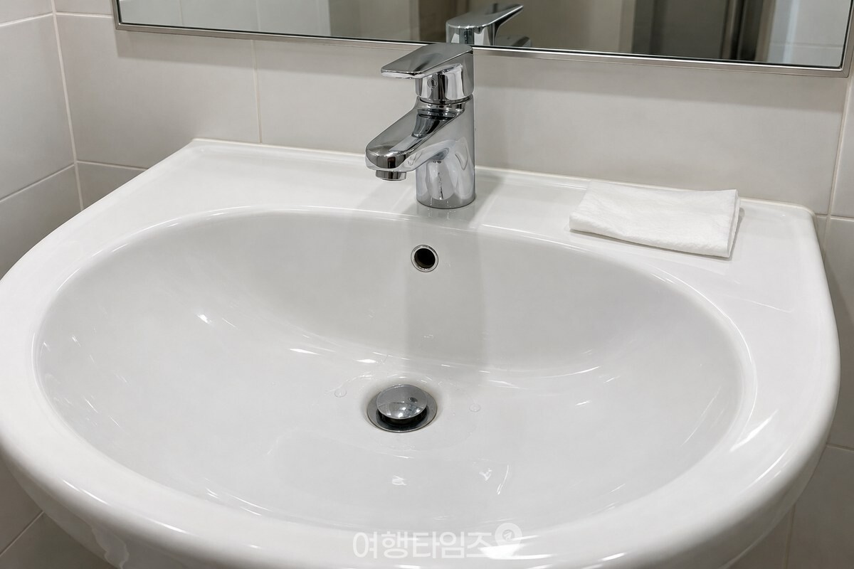 클렌징티슈로 닦은 세면대와 수전 / 기사 이해를 돕기 위한 생성형 이미지