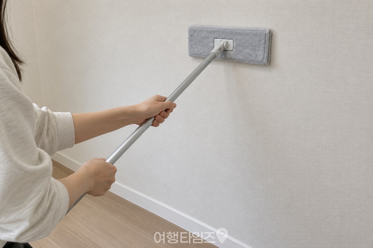 벽지를 가볍게 쓸어내리는 마른 극세사 밀대 / 기사 이해를 돕기 위한 생성형 이미지