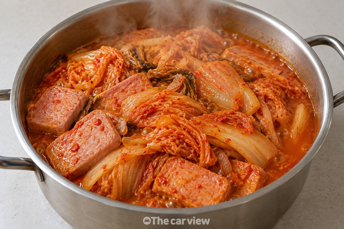김이 오르는 통조림 햄 묵은지찜 / 기사 이해를 돕기 위한 생성형 이미지