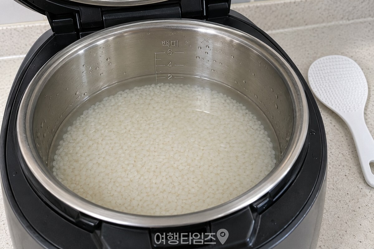 평소 눈금까지 물을 맞춘 쌀과 흰 밥주걱 / 기사 이해를 돕기 위한 생성형 이미지