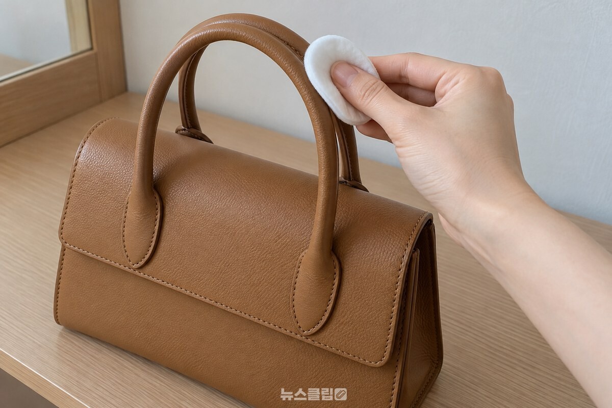 화장솜을 손잡이에 대고 작은 원을 그리며 닦는 모습 / 기사 이해를 돕기 위한 생성형 이미지