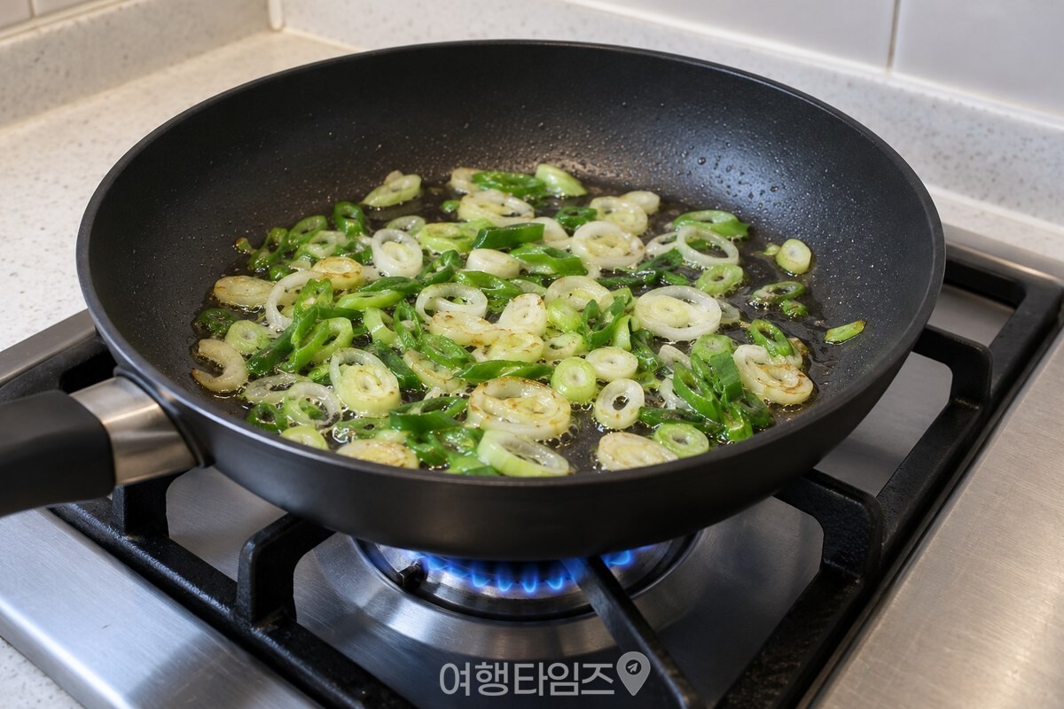 낮은 불에서 대파를 볶아 파기름을 내는 모습 / 기사 이해를 돕기 위한 생성형 이미지