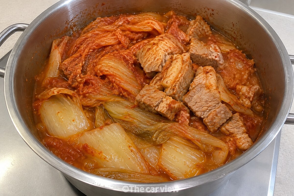 국물에 익어 부드러워진 양배추와 김치찜 / 기사 이해를 돕기 위한 생성형 이미지