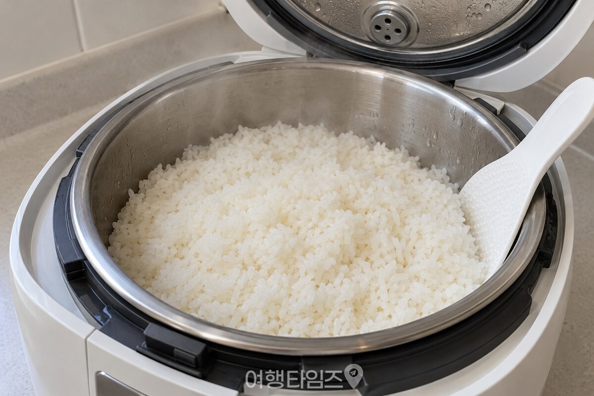 전기밥솥 내솥에 담긴 따뜻한 흰쌀밥 / 기사 이해를 돕기 위한 생성형 이미지