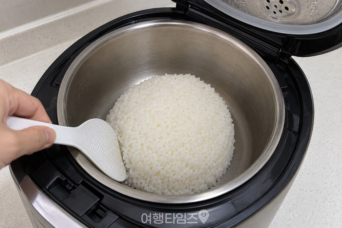 내솥 가운데로 봉긋하게 모아 둔 밥 / 기사 이해를 돕기 위한 생성형 이미지