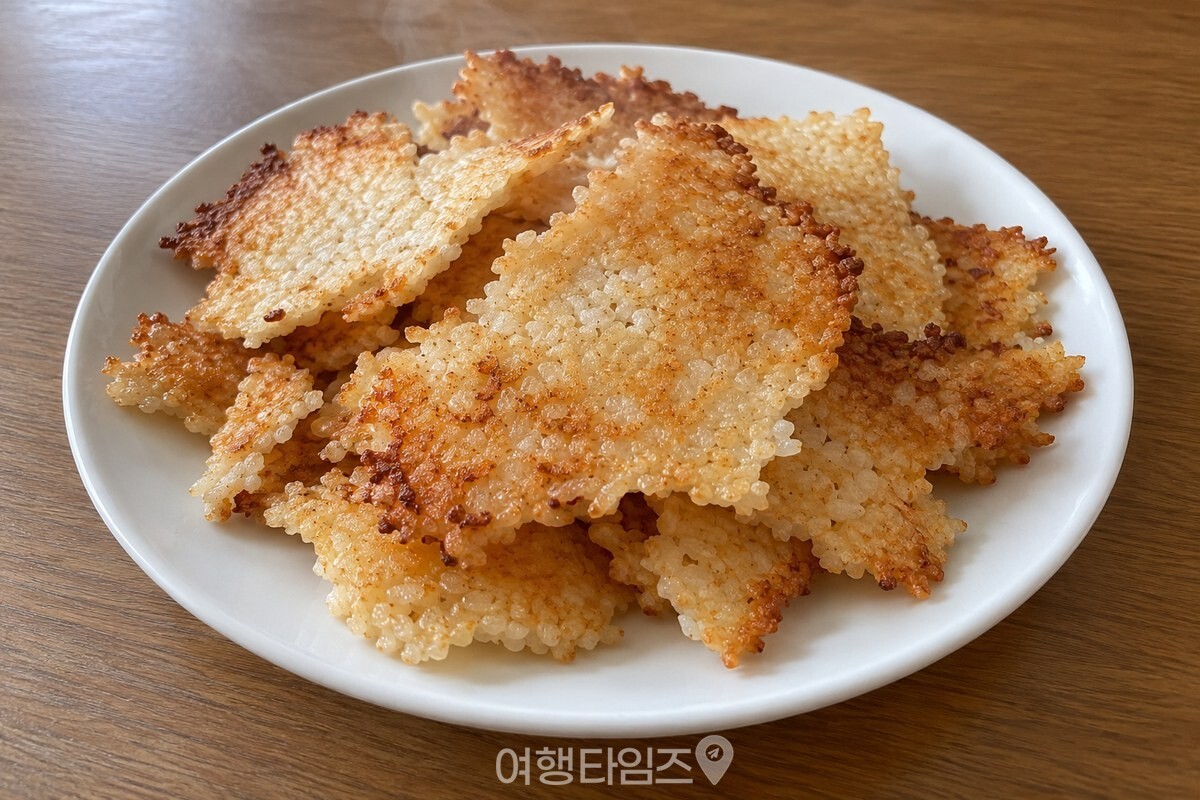 노릇하게 구워 접시에 담은 바삭한 누룽지 / 기사 이해를 돕기 위한 생성형 이미지
