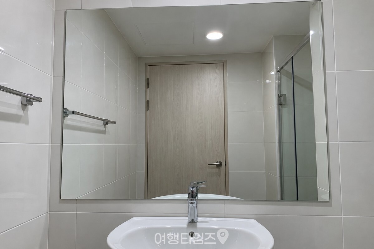 린스를 닦아 낸 뒤 얼굴이 또렷하게 비치는 욕실 거울 / 기사 이해를 돕기 위한 생성형 이미지