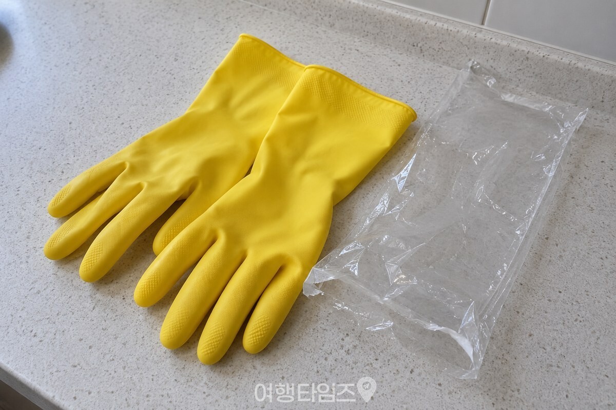 포장을 뜯은 노란 새 고무장갑의 손목과 손가락 부분 / 기사 이해를 돕기 위한 생성형 이미지