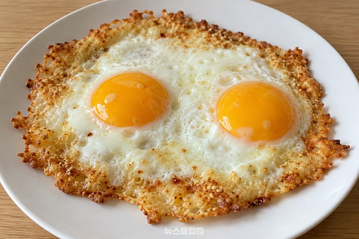 바삭한 모짜렐라치즈 테두리를 두른 완성 달걀프라이 / 기사 이해를 돕기 위한 생성형 이미지