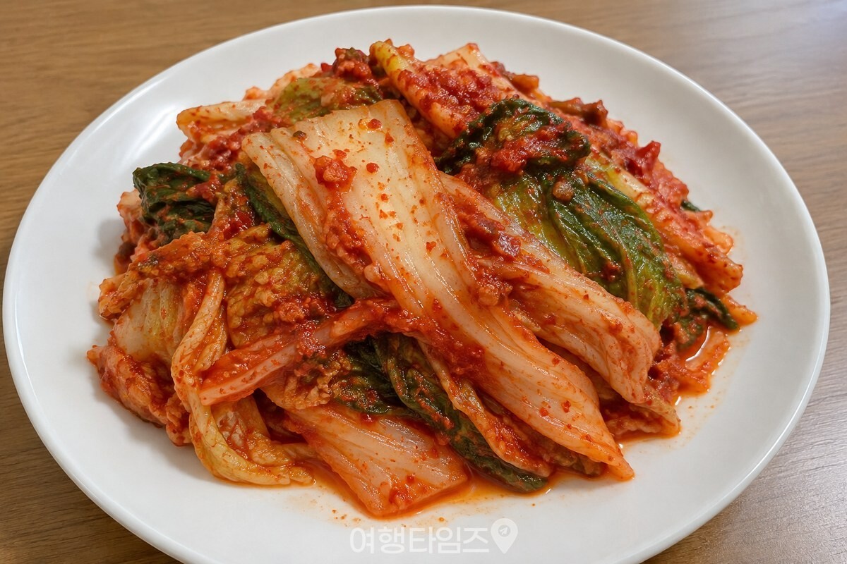 잘 익은 배추김치가 담긴 흰 사기 접시 / 기사 이해를 돕기 위한 생성형 이미지