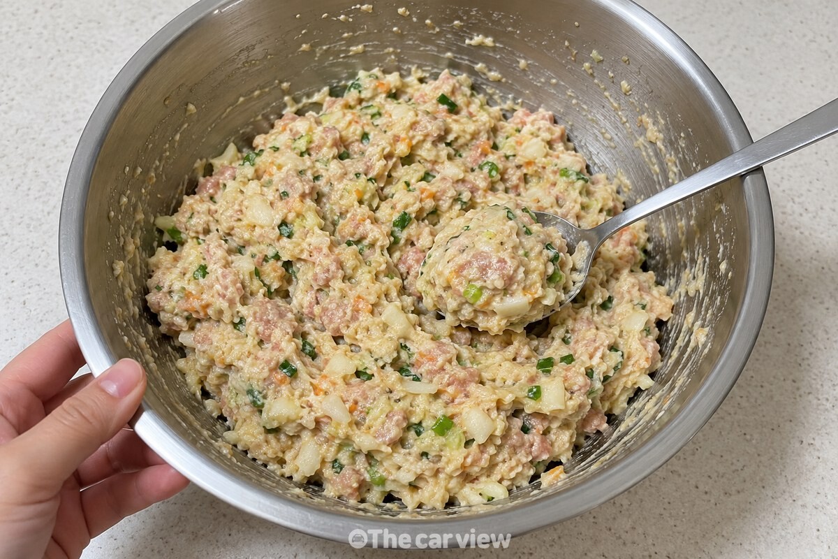 잘게 다진 만두와 달걀, 전분가루를 섞은 반죽 / 기사 이해를 돕기 위한 생성형 이미지