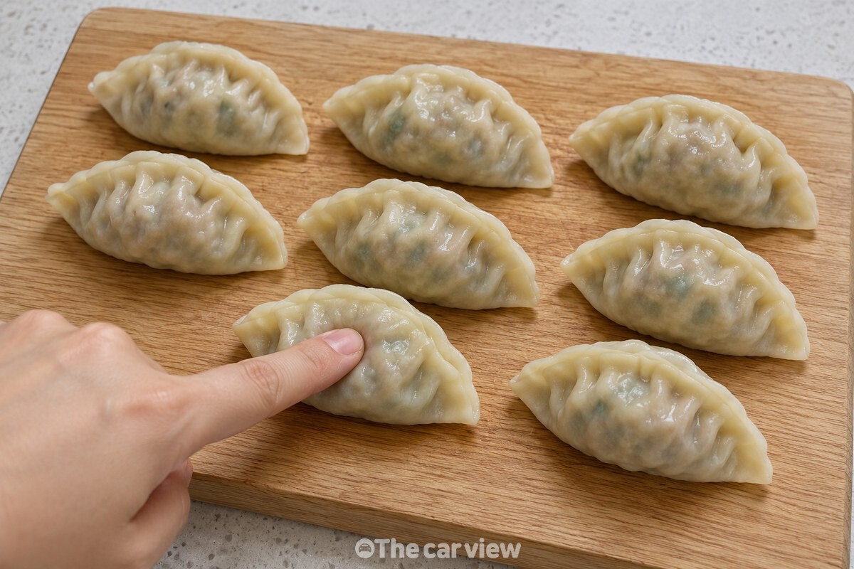 도마 위에서 손가락으로 눌러 본 해동 만두 / 기사 이해를 돕기 위한 생성형 이미지