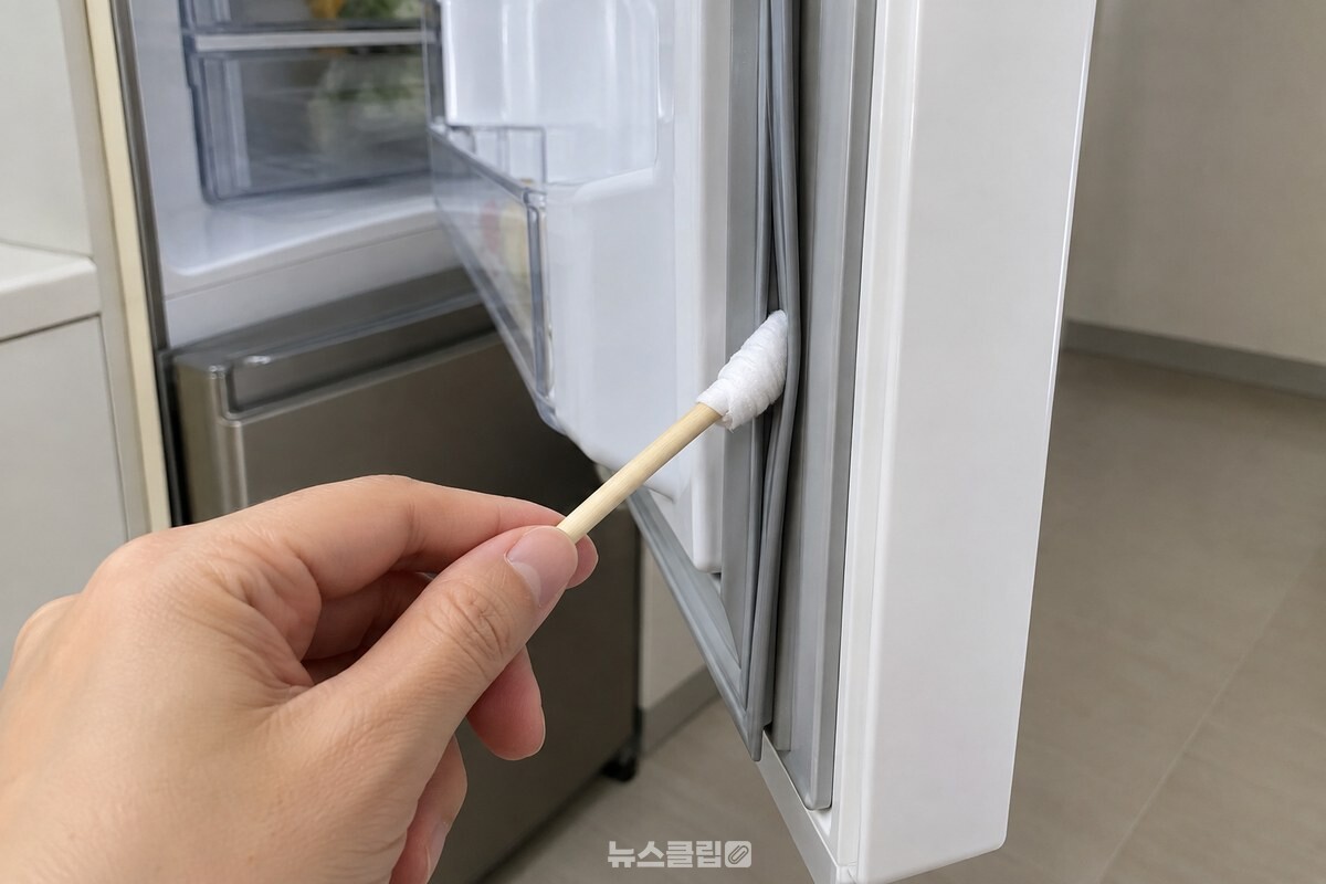 마른 천을 감은 젓가락으로 패킹 홈을 닦는 모습 / 기사 이해를 돕기 위한 생성형 이미지