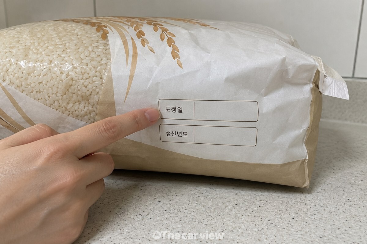 도정일이 보이는 쌀 포대를 살펴보는 손 / 기사 이해를 돕기 위한 생성형 이미지
