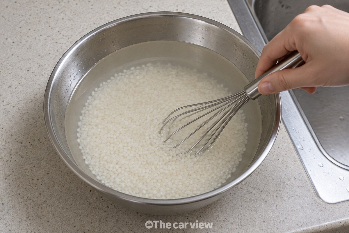 맑아진 물 아래로 쌀알이 비치는 마지막 헹굼 / 기사 이해를 돕기 위한 생성형 이미지