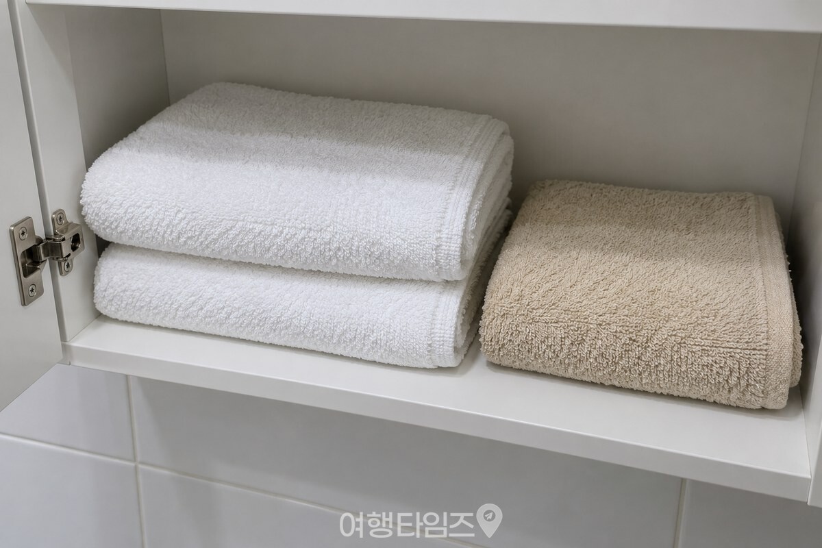 수건장 앞에서 오래 쓴 수건을 따로 모아 둔 모습 / 기사 이해를 돕기 위한 생성형 이미지