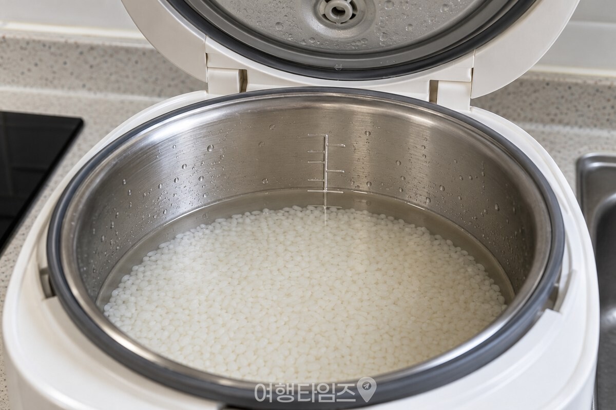 평소 물눈금에 맞춘 쌀과 밥물 / 기사 이해를 돕기 위한 생성형 이미지